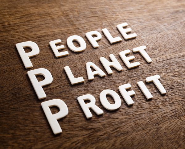3P marketing (People Planet Profit) concept by wood letters on wood background